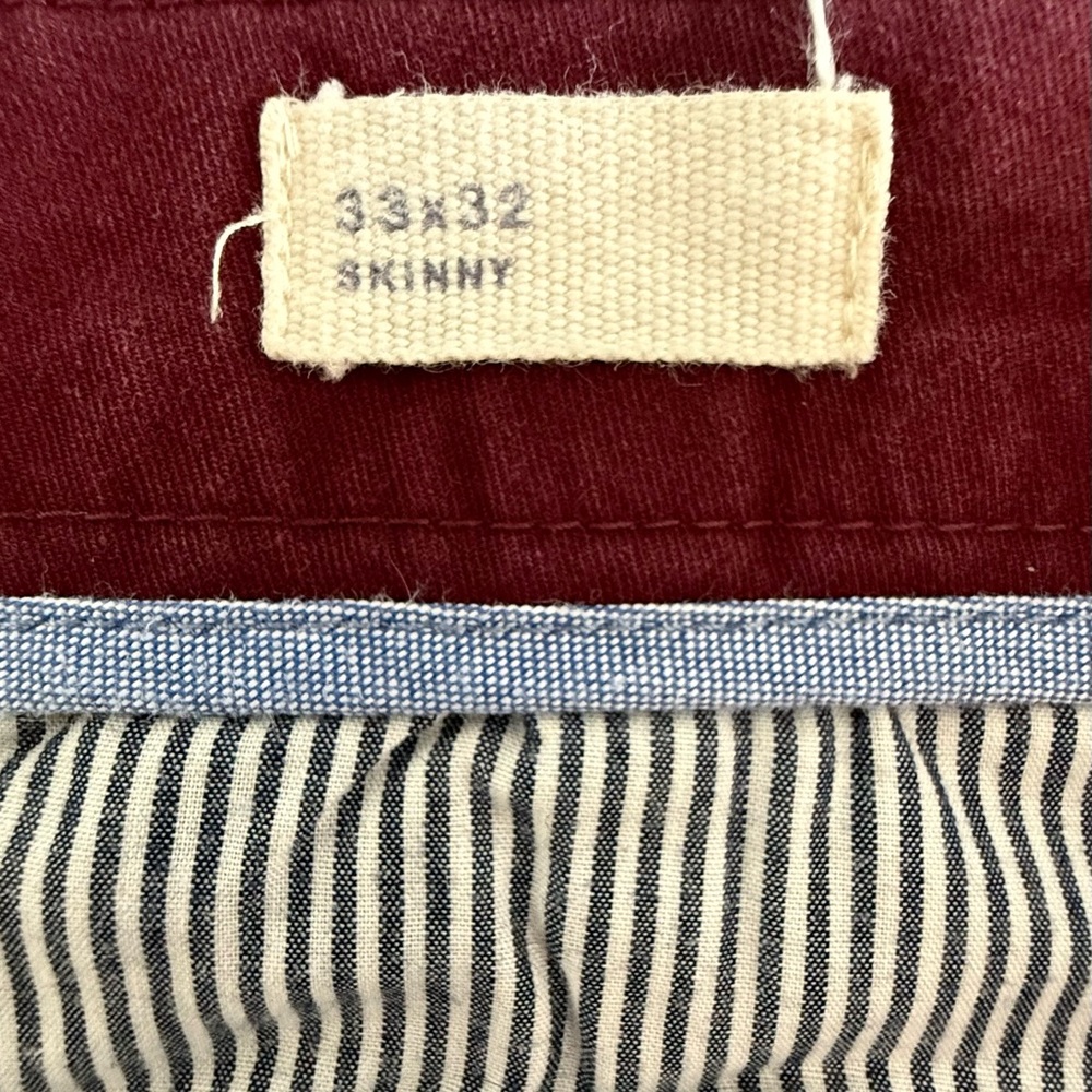 GAP Burgundy Red Chinos. Size W33 L32 Skinny. - Picture 5 of 6
